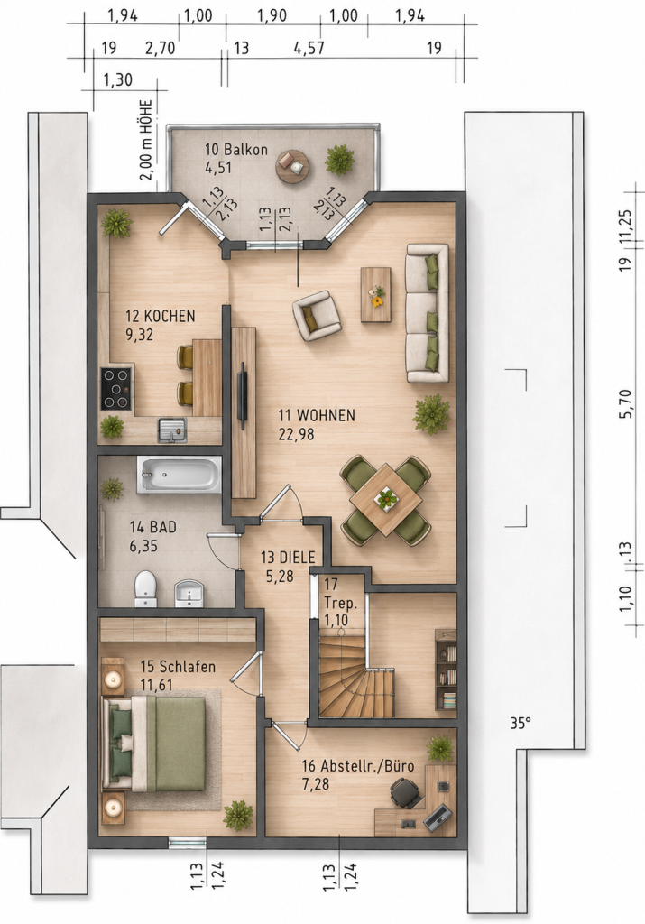 Grundriss Dachgeschosswohnung Solingen